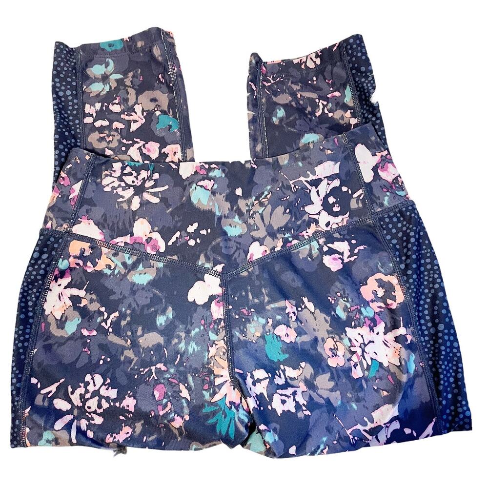 Eddie Bauer Floral Print Cropped High Rise Leggings Blue Pink Size Medium